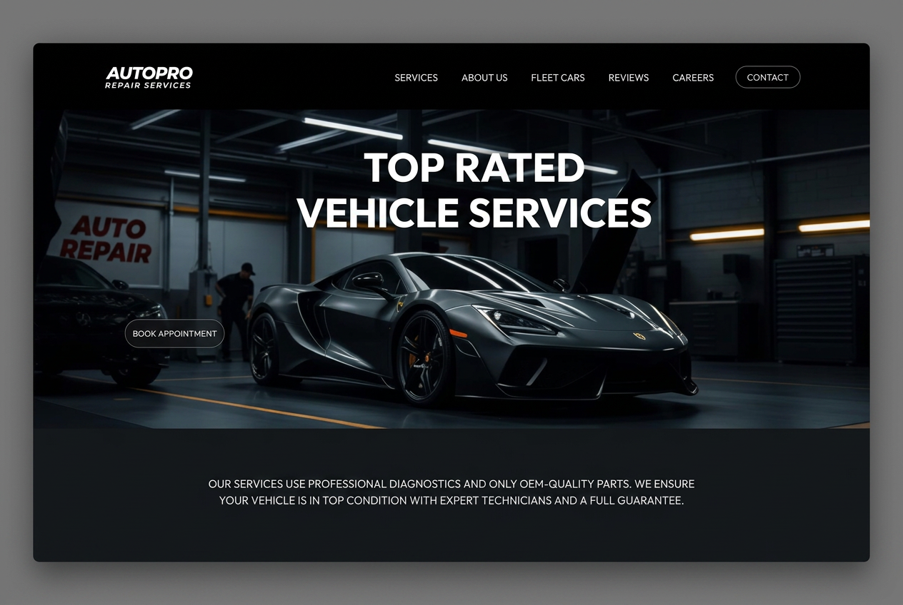 Apex Auto Works — Autogarage website concept design by Avanaire Web